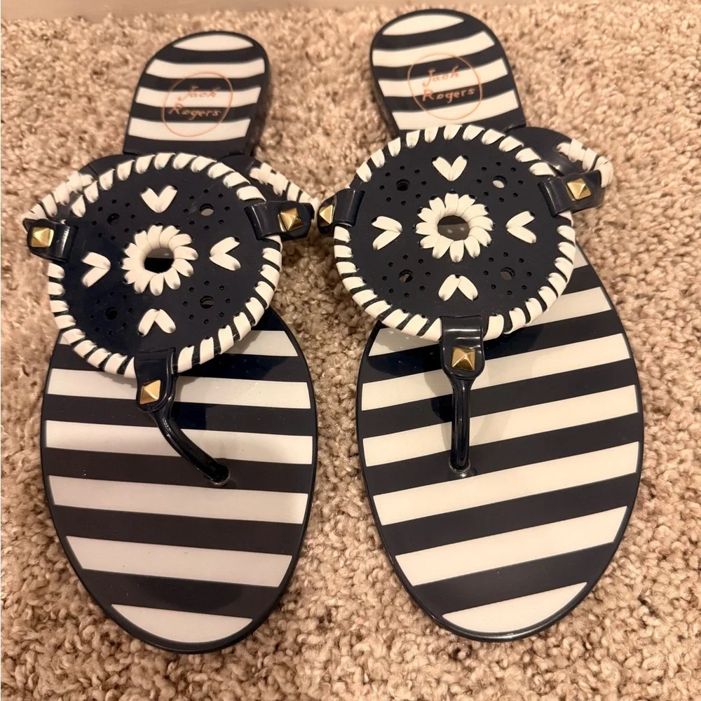 Jack Rogers Navy and White Striped Sandals‎